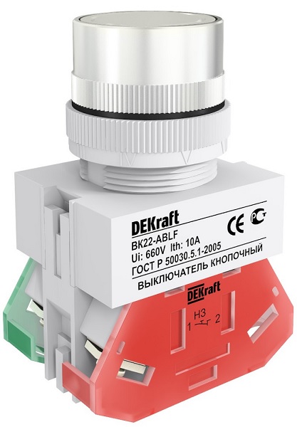 

Выключатель кнопочный DEKraft 25011DEK ABLF D22 БЕЛЫЙ 220В ВK-22, 25011DEK