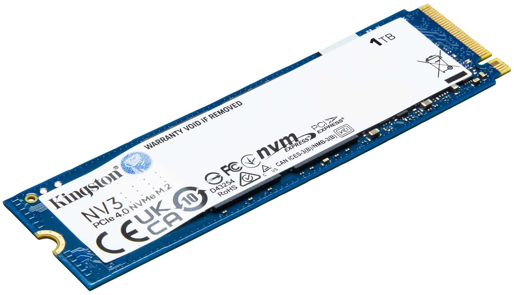 

Накопитель SSD M.2 2280 Kingston SNV3S/1000G NV3, 1TB, PCIe 4.0 x4, NVMe, 3D TLC, 6000/4000MB/s, TBW 320, SNV3S/1000G
