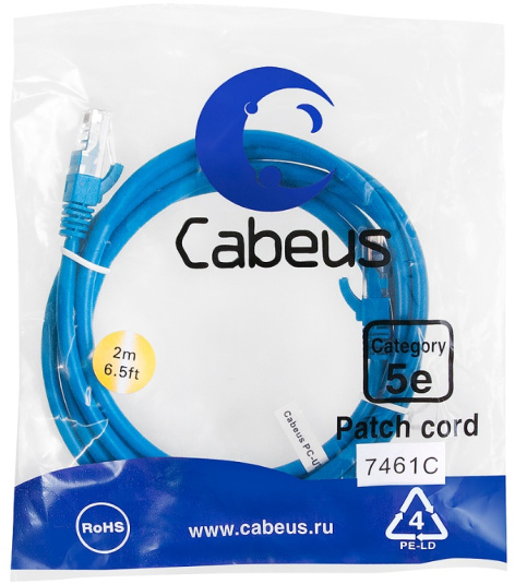 фото Кабель патч-корд U/UTP 5e кат. 2м Cabeus PC-UTP-RJ45-Cat.5e-2m-BL в Санкт-Петербургe