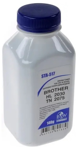 

Тонер B&W (Black&White) STA-517 Brother TN 2075/2085/2135/2175/2275 HL 2030/2035/2040/2075/2140/2150/2170/2240 (фл. 140г) Standart фас.Россия, STA-517
