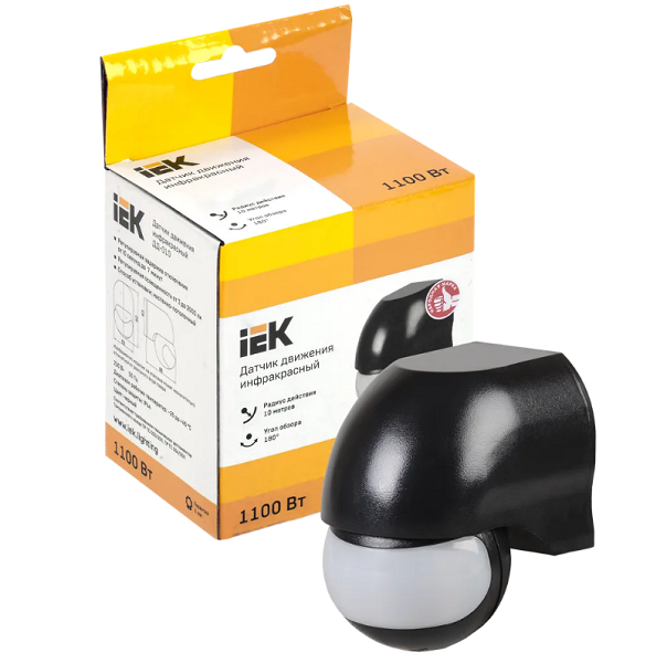 

Датчик движения IEK LDD10-010-1100-002 ДД 010 1100Вт угол обз. 180град. дальн. 10м IP44 черный, LDD10-010-1100-002