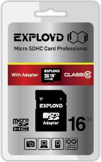 

Карта памяти 16GB Exployd EX016GCSDHC10-AD microSDHC Class 10 + SD адаптер, EX016GCSDHC10-AD