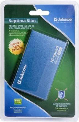 

Разветвитель USB 2.0 Defender SEPTIMA SLIM 83505 7xUSB + адаптер, SEPTIMA SLIM