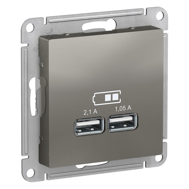

Розетка Schneider Electric ATN000933 AtlasDesign, USB, 5В, 1 порт x 2.1 А, 2 порта х 1.05 А, механизм, сталь, ATN000933