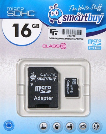 

Карта памяти 16GB SmartBuy SB16GBSDCL10-01 micro SDHC class 10 (SD адаптер), SB16GBSDCL10-01