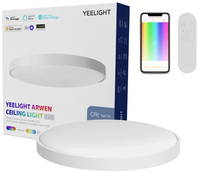 

Светильник потолочный Xiaomi Yeelight Arwen Ceiling Light 550S YXDS0320002WTEU умный, с RGB подсветкой, 2700-6500K, 3500lm, Yeelight Arwen Ceiling Light 550S
