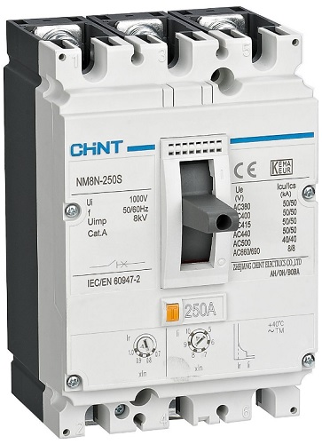 

Автоматический выключатель в литом корпусе CHINT 271176 NM8N-250S TM 3P 250А 50кА с рег. термомаг. расцепителем (R), 271176