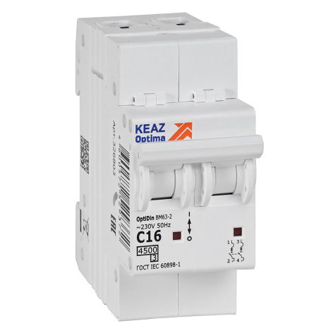 Изображение товара Автоматический выключатель КЭАЗ 326803 двухполюсный 16А IP20 4,5 кА