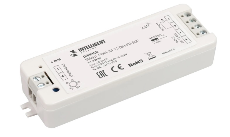 

Диммер Arlight SMART-PWM-101-72-DIM-PD-SUF 038180 (12-48V, 1x8A, SS, 2.4G) (IARL, IP20 пластик, SMART-PWM-101-72-DIM-PD-SUF