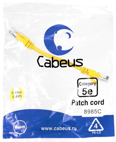 фото Кабель патч-корд U/UTP 5e кат. 0.15м Cabeus PC-UTP-RJ45-Cat.5e-0.15m-YL в Санкт-Петербургe