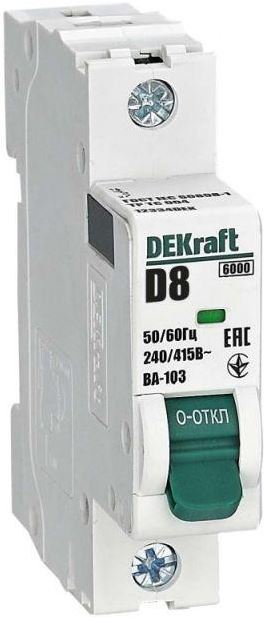 

Автоматический выключатель DEKraft 12334DEK 1Р 8А х-ка D ВА-103 6кА, 12334DEK