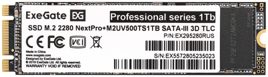 

Накопитель SSD M.2 2280 Exegate M2UV500TS1TB NextPro+ 1TB PCIe Gen3x4 NVMe 3D TLC, M2UV500TS1TB