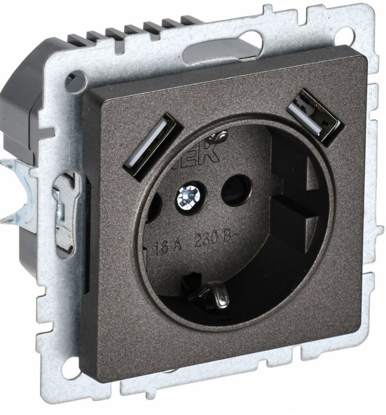 

Розетка с заземлением IEK BR-R14-16-U21-D31-K45 BRITE с защитными шторками 16А с USB A+A 3,1А РЮш10-2-БрТБ Бронза, BR-R14-16-U21-D31-K45