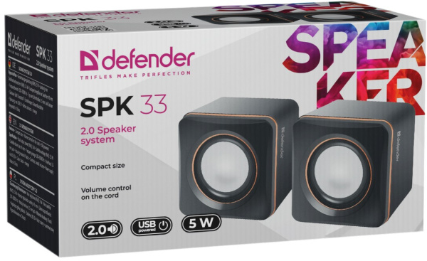 фото Компьютерная акустика 2.0 Defender SPK 33, Черный, [65633]