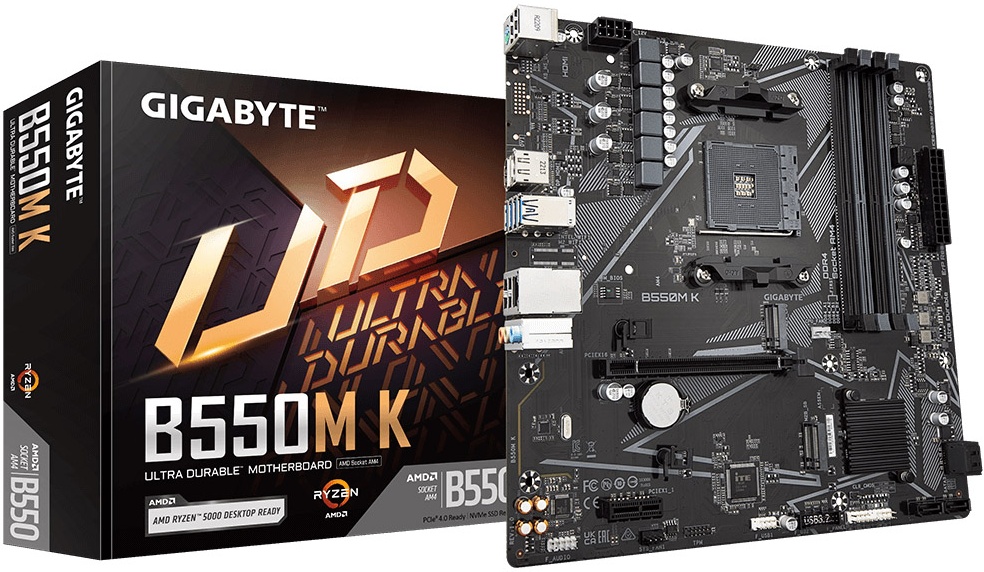

Материнская плата mATX GIGABYTE B550M K (AM4, AMD B550, 4*DDR4 (4733), 4*SATA 6G RAID, 2*M.2, 2*PCIE, Glan, HDMI, DP, 4*USB 3.2, 4*USB 2.0), B550M K