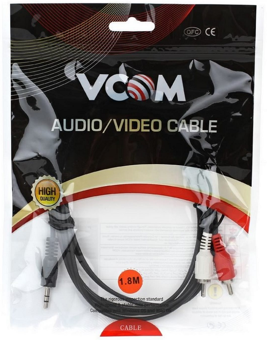

Кабель VCOM VAV7183-1.8M соединительный 3.5 Jack (M)=>2xRCA (M), стерео, 1.8м, VAV7183-1.8M