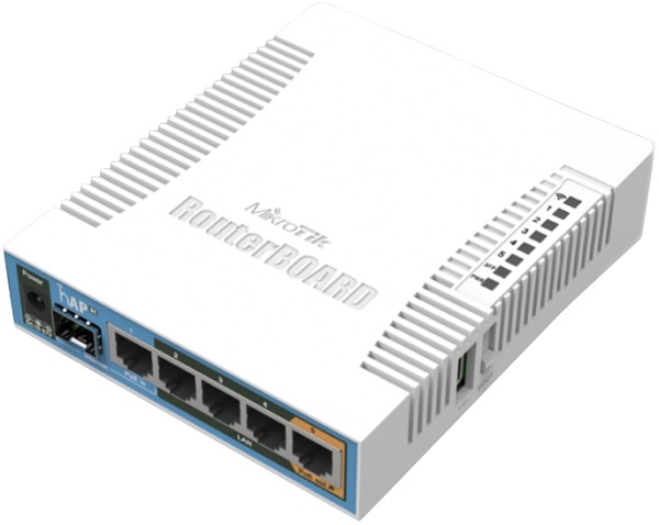 

Маршрутизатор Mikrotik RB962UiGS-5HacT2HnT hAP AC, Wireless Router (802.11a/b/g/n/ac, 4UTP 10/100/1000Mbps, 1WAN, 1SFP, 1xUSB, 2.5dBi, RB962UiGS-5HacT2HnT