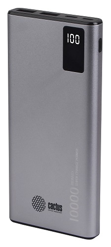 

Аккумулятор внешний портативный Cactus CS-PBFSLT-10000 10000mAh 3A 2*USB серый, CS-PBFSLT-10000