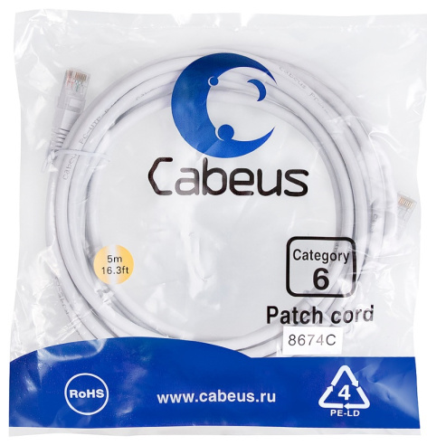 фото Кабель патч-корд U/UTP 6 кат. 5м Cabeus PC-UTP-RJ45-Cat.6-5m-WH в Смоленске