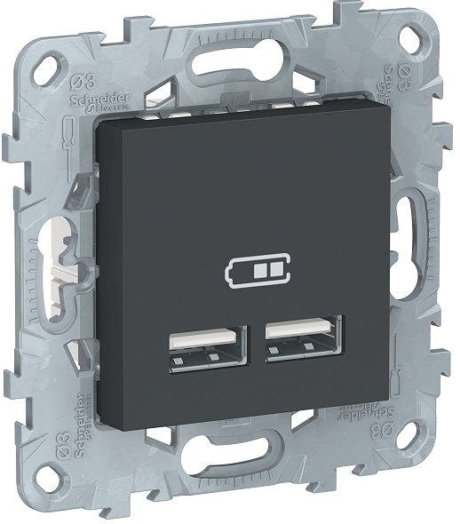 

Розетка Schneider Electric NU541854 UnicaNew, антрацит, USB, двойная, 5 В / 2100 мА, NU541854