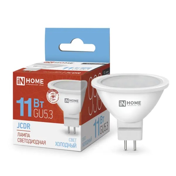 

Лампа светодиодная IN HOME 4690612024745 LED-JCDR-VC 11Вт рефлектор 6500К холодный, белый GU5.3 990лм, 4690612024745