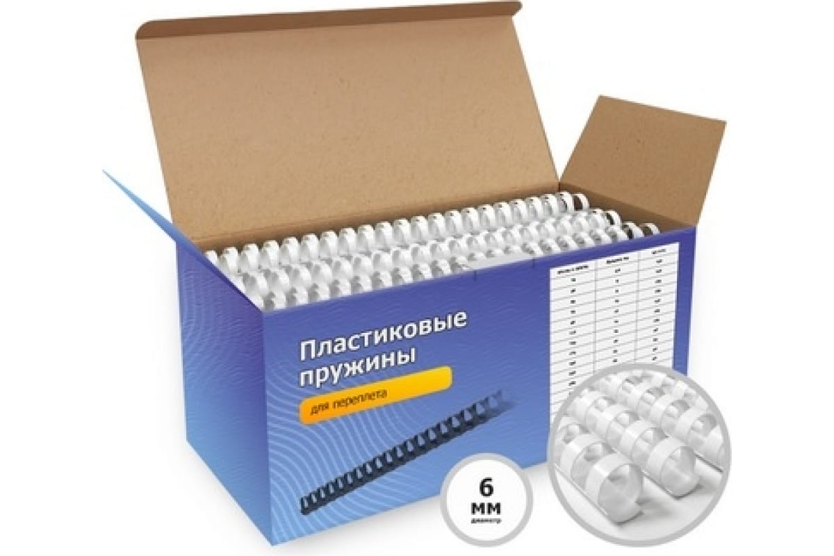 

Пружина ГЕЛЕОС BCA4-6W пластиковая, 100шт, 6мм, белые, BCA4-6W