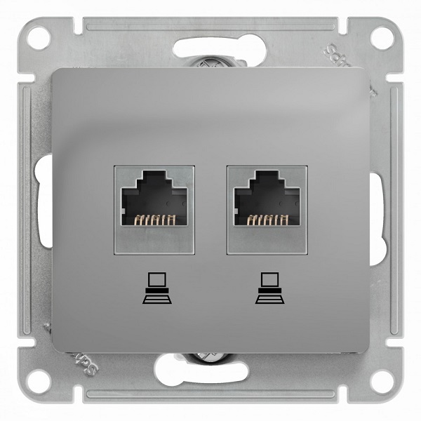 

Розетка Schneider Electric GSL000385KK 2-ая компьютерная RJ45+RJ45, кат.5E алюминий, GSL000385KK