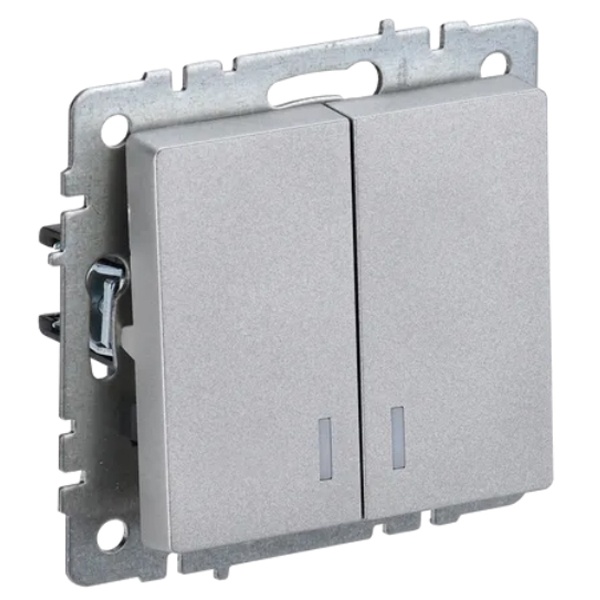 

Выключатель двухклавишный с подсветкой IEK BR-V20-1-10-K47 BRITE 10А ВС10-2-1-БрА Алюминевый, BR-V20-1-10-K47