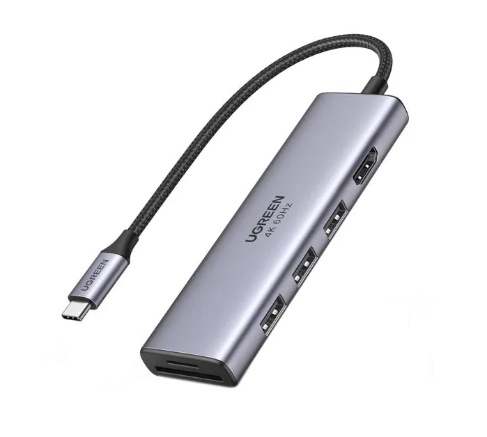 

Конвертер UGREEN CM511 USB-C To HDMI+3*USB 3.0 A+PD Power Converter. Цвет: серебристый, CM511