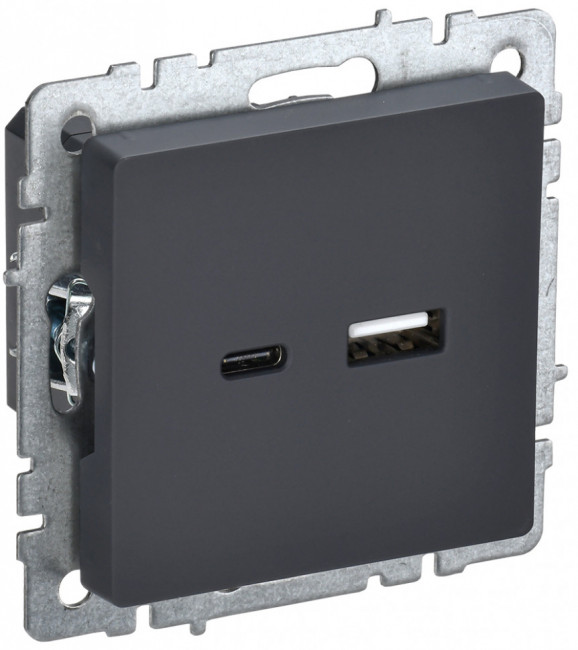 

Розетка USB IEK BR-U22-018-K53 BRITE тип A+тип C 18Вт РЮ11-1-БрГ Графит, BR-U22-018-K53