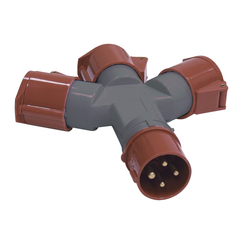 

Адаптер IEK PAS32-016-4 трехлучевой ССИ-1013-214 16А-6ч 380В 3P+PE IP44, PAS32-016-4