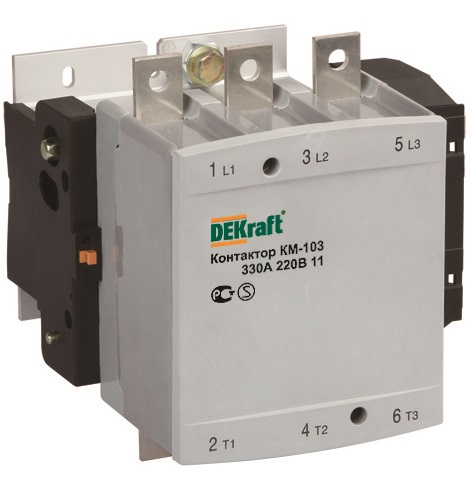 

Контактор DEKraft 22160DEK КМ-103 330А 220В АС3 1НО+1НЗ, 22160DEK