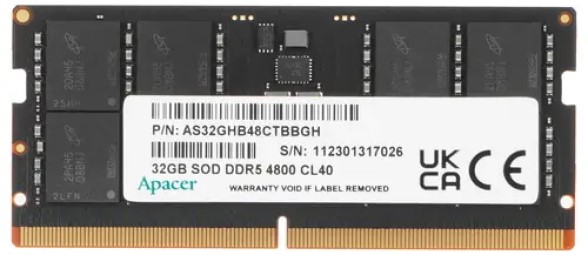 

Модуль памяти SODIMM DDR5 32GB Apacer FS.32G2A.PTH PC5-38400, 4800MHz, CL40, 1.2V, RTL, FS.32G2A.PTH