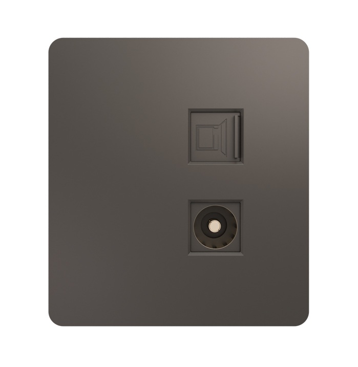 

Розетка KRANZ KR-78-0722-2 MIELE ROUND компьютерная RJ45 кат6 + TV с/у титан, KR-78-0722-2