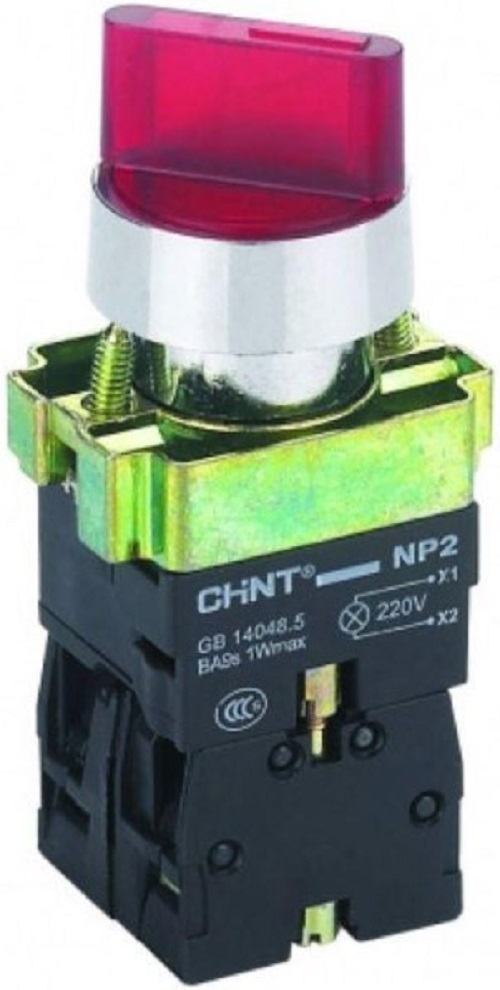

Переключатель на 2 положения с фиксацией CHINT 574697 NP2-BK12461, 1НО красн. AC/DC 220В (LED) IP40, 574697