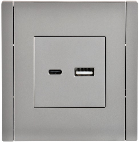

Розетка USB IEK FP-U22-D31-K46 FORTE&PIANO тип A+тип C 3,1А FP550 сталь, FP-U22-D31-K46