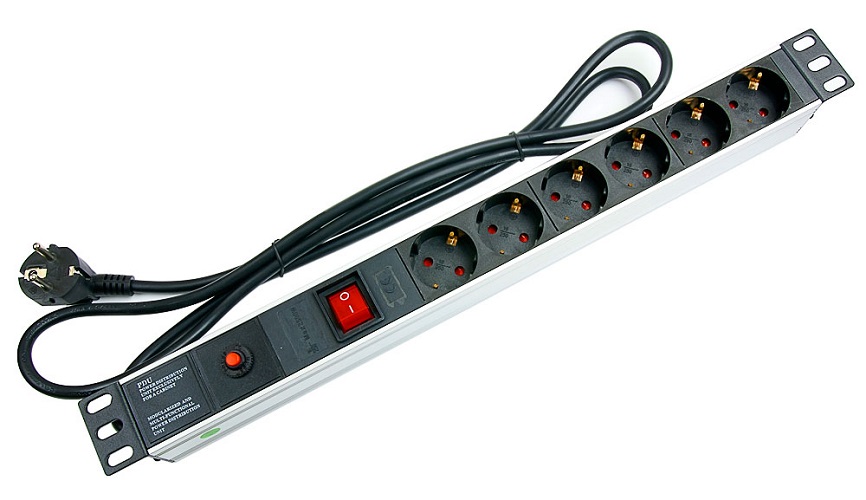 

Блок розеток 19, 6 розеток Cabeus PDU-6P-F-2EU для 19" шкафов, горизонтальный, фильтр, 16 A, выключатель, шнур 2м, алюминиевый корпус, немецкий станда, PDU-6P-F-2EU