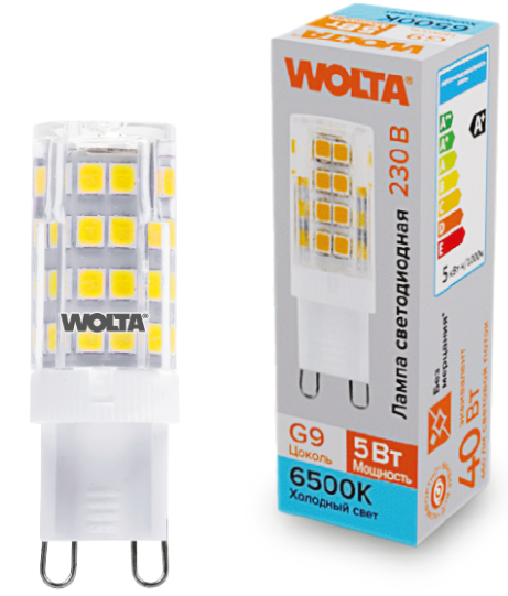 

Лампа светодиодная WOLTA WSTD-JCD-5W6KG9-C 5Вт 6500K G9, WSTD-JCD-5W6KG9-C
