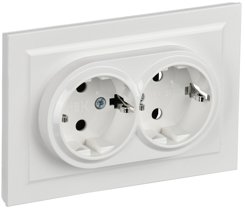 

Розетка двухместная с заземлением в сборе IEK BR-R24-16-K01-F-PRO BRITE с защитными шторками 16А РСш12-3-БрБ Белый, BR-R24-16-K01-F-PRO