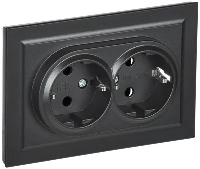 

Розетка IEK BR-R21-16-K02-F 2-м СП BRITE РС12-3-БрЧ 16А в сборе с заземл. без защ. шторок черная, BR-R21-16-K02-F
