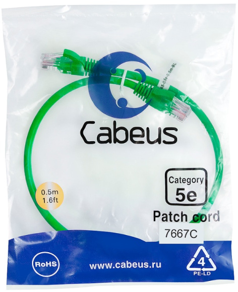 фото Кабель патч-корд U/UTP 5e кат. 0.5м Cabeus PC-UTP-RJ45-Cat.5e-0.5m-GN в Воронеже