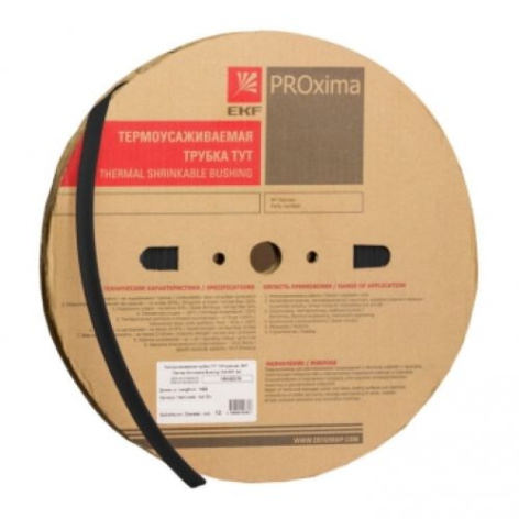 Изображение товара Термоусаживаемая трубка EKF tut-25-b 1 м полиолефин черный для изоляции и маркировки