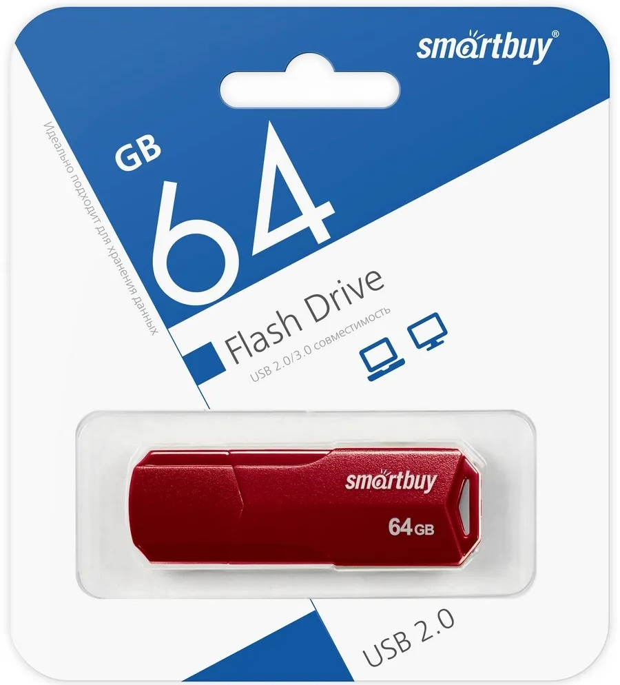 

Накопитель USB 2.0 64GB SmartBuy SB64GBCLU-BG Clue, бордовый, SB64GBCLU-BG