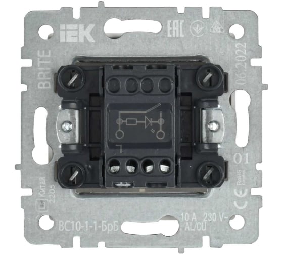 

Выключатель IEK BR-V10-1-10-K01 1-кл. СП BRITE ВС10-1-1-БрБ 10А с инд. белый, BR-V10-1-10-K01