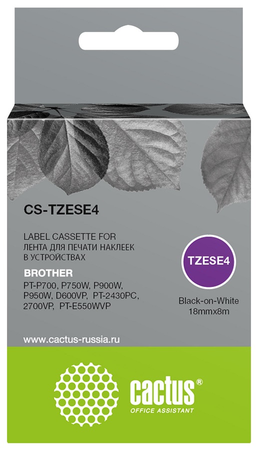 

Картридж Cactus CS-TZESE4 черный для Brother PT-P700, P750W, P900W, P950W, D600VP, PT-2430PC, 2700VP, PT-E550WVP, CS-TZESE4