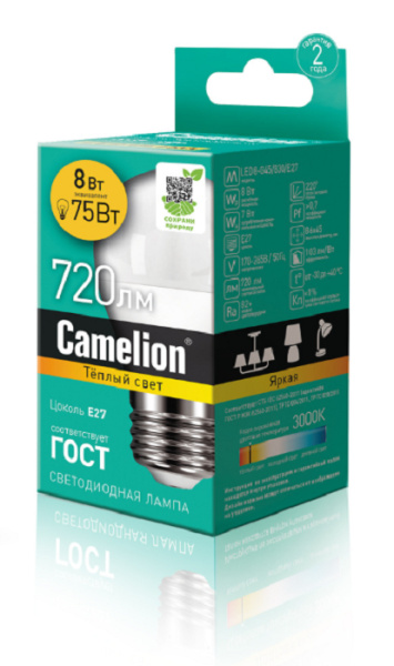 фото Лампа светодиодная Camelion LED8-G45/830/E27 в Самаре