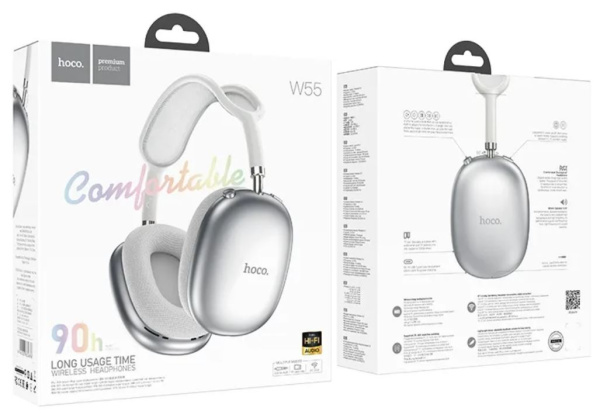 фото Беспроводная стереогарнитура Hoco W55, Bluetooth, Проводной, Накладные, Серебристый, [32676] в Ростове-на-Дону