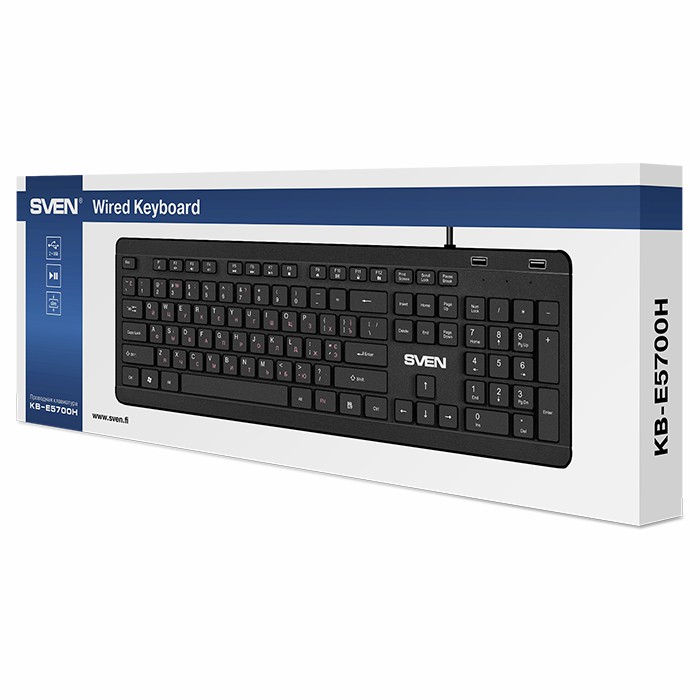 

Клавиатура Sven KB-E5700H SV-019150 черная, проводная, USB, KB-E5700H