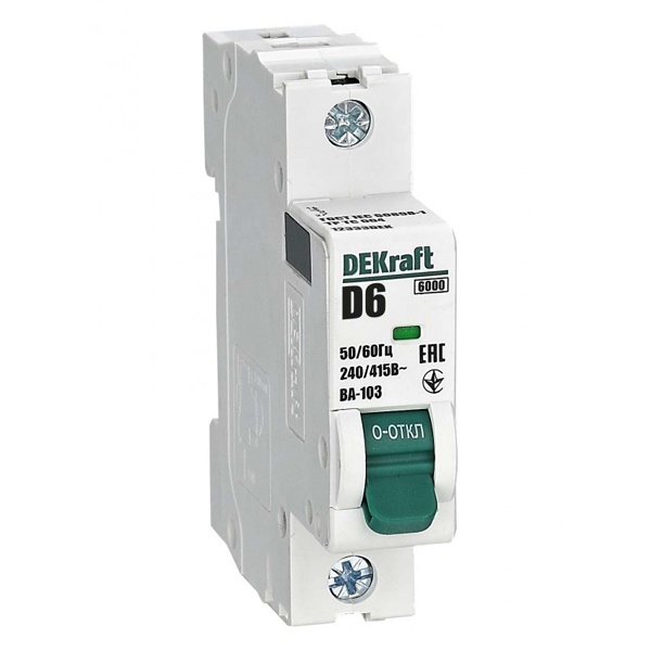 

Автоматический выключатель DEKraft 12333DEK 1Р 6А х-ка D ВА-103 6кА, 12333DEK