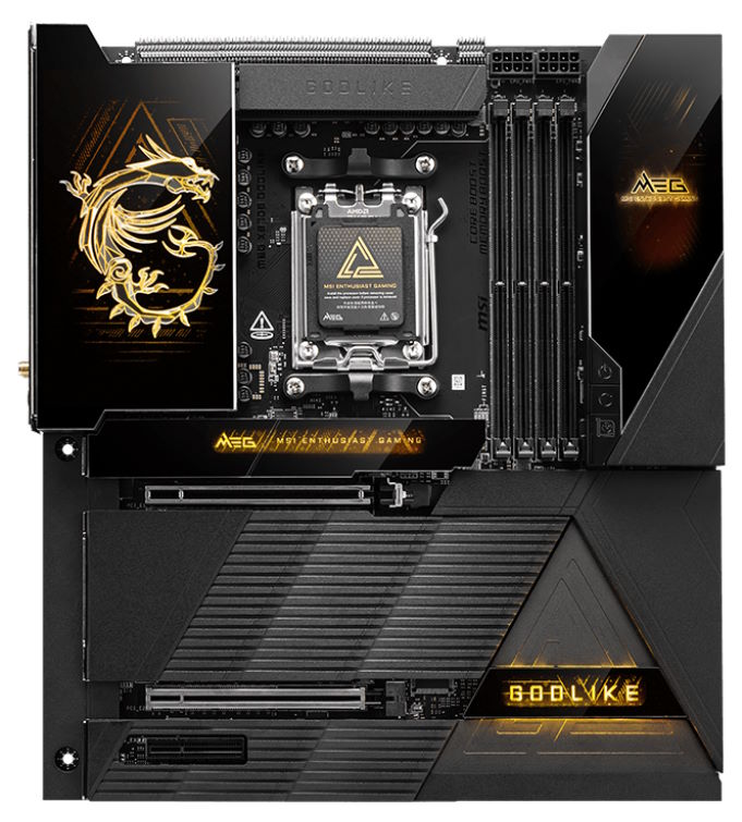 

Материнская плата E-ATX MSI MEG X870E GODLIKE (AM5, AMD X870, 4*DDR5 (9000), 2*PCIE, 7*M.2, 4*SATA, 7*USB Type-C, WiFi, BT, 8*USB 3.2, 4*USB 2.0), MEG X870E GODLIKE
